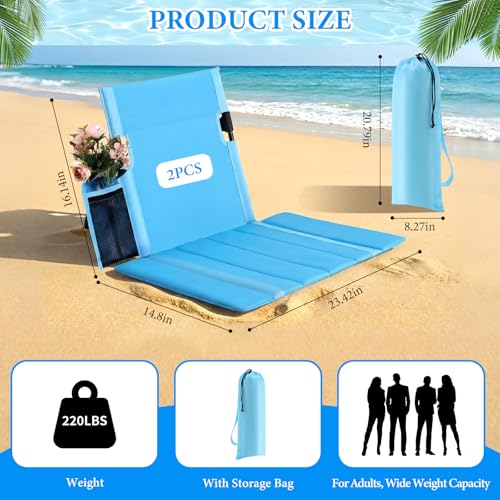 2 Pack Portable Poolside Chairs, Foldable Legless Beach Chairs for Adults with Cup Pocket, Lightweight Ground Seat Small B...