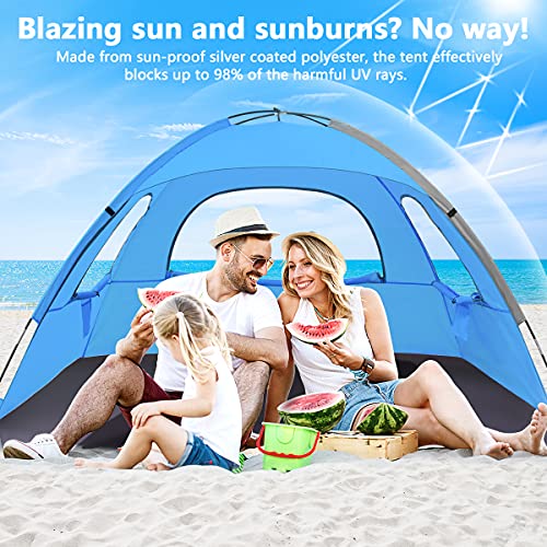 NXONE Beach Tent Sun Shelter with UPF 50+ UV Protection, Lightweight Easy Setup Portable Beach Canopy for Family, Large Sp...