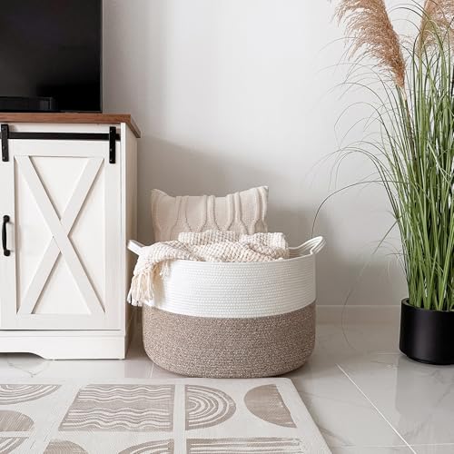 INDRESSME XXXLarge Blanket Basket for Living Room 21.7" x 21.7" x 13.8"-Storage Basket with Handle for Organizing Toy Pill...