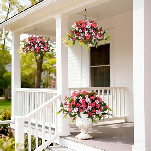 Hommyea Artificial Flowers for Outdoor, 2 Bundles UV Resistant Fake Plants Decoration Realistic Faux Silk Flowers No Fade ...