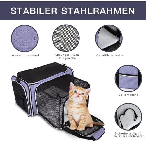 BAGLHER Cat Carrier Bag,Airline Approved Pet Carrier Soft Side Pet Travel 5 Sides Open Doors 3 Sides Expandable Foldable D...