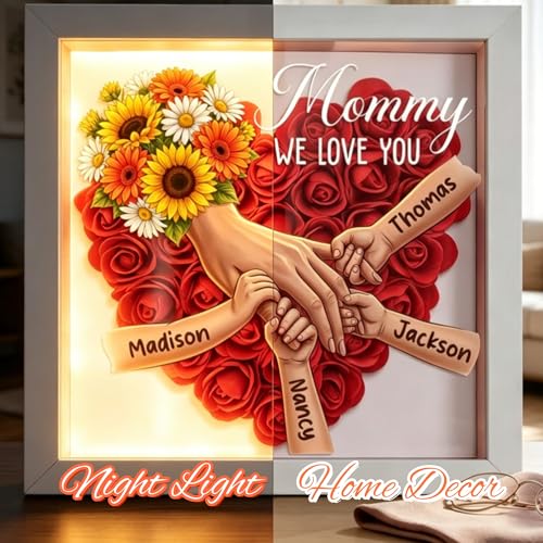Personalized Flower Shadow Box for Mom Mom Flower Box with Kids Names Mothers Day Shadow Box Gift Custom Picture Frame for...