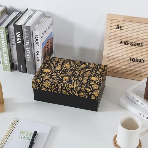 Soul & Lane Decorative Photo Storage Box with Lid, 11.7" × 7.7" × 4.5", Memory Box for Keepsakes, Floral Cardboard Picture...