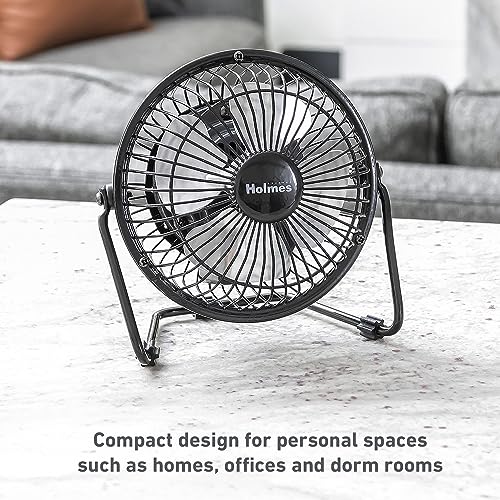 HOLMES 4" Mini High-Velocity Personal Desk Fan, 4 Blades, Adjustable 360° Head Tilt, Durable Metal Construction, Single Sp...