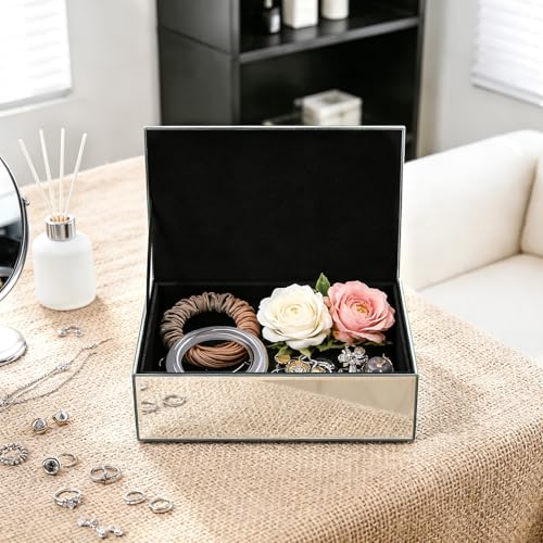 Poayewly Luxury Mirrored Jewelry Box with Crushed Diamond - Glass Jewelry Box Organizer Storage Ring Holder Case for Women