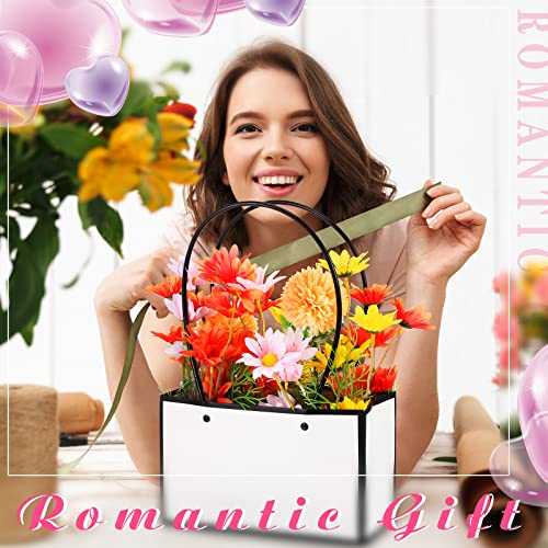 Geelin 30 Pack Flower Paper Gift Bag - Bouquet Portable Rectangle Flower Handbag Waterproof Box with Handles for Wedding A...