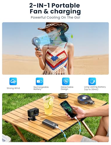 HandFan 5200mAh Portable Handheld Fan Rechargeable - 3 Speeds Foldable Personal Cooling, 2-IN-1 Hand Held Fan Battery Oper...