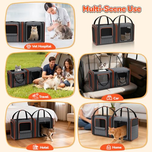 Cat Carrier Bag Large for Travel: 2-in-1 Cat Carrier Soft with Litter Box 34x13x16in Secure The Car Seat for 2 Cats Travel...