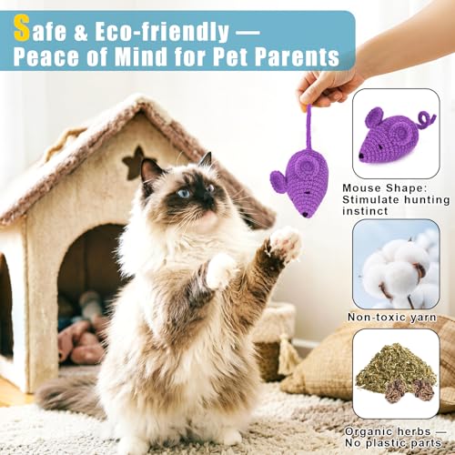 Retro Shaw Catnip Toys Crochet Mice Cat Toys, 3 Pcs Durable Yarn Cat Mouse Toys for Indoor Cats, Stuffed with Natural Catn...