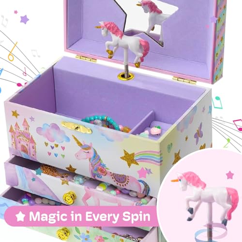 Jewelkeeper Enchanting Unicorn Musical Jewelry Box for Girls - Sparkling Rainbow Design Music Box with 2 Pullout Drawers t...