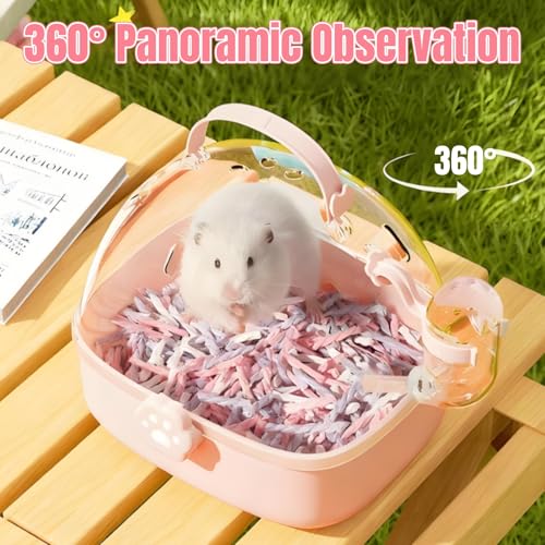 Acshio Hamster Carrier Cage, Portable Small Animal Carrier Cage with Water Bottle, Guinea Pig Outgoing Cage Hamster Travel...