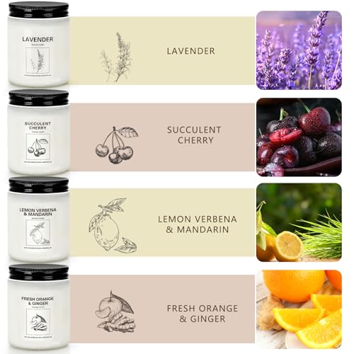 Soy Wax Scented Candle Gift Set, 4 Pack Lavender, Orange & Lemon Scents, Long Lasting Aromatherapy Candles for Home, Relax...