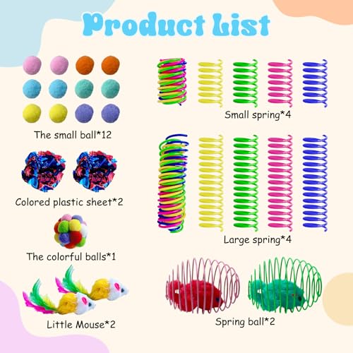 EchoFrog 27Pcs Cat Toys Variety Pack for Indoor Cats, Interactive Spring Cage Mice & Small Mice, Plush Balls, Crinkle Ball...