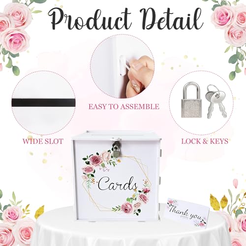 OurWarm White Wedding Card Box with Lock, PVC Gift Card Box for Wedding Decorations, Money Index for Party Honeymoon Fund ...