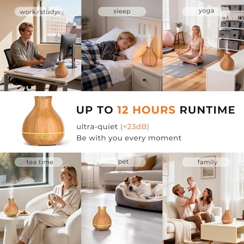 BZseed Aromatherapy Essential Oil Diffuser 550ml 12 Hours Wood Grain Aroma Diffuser with Timer Cool Mist Humidifier for La...
