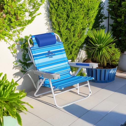 SUNNYFEEL Extra Wide 28" Low Beach Chair 5 Position Lay Flat, XL Oversized Portable Folding Camping Chairs with Cup Holder...