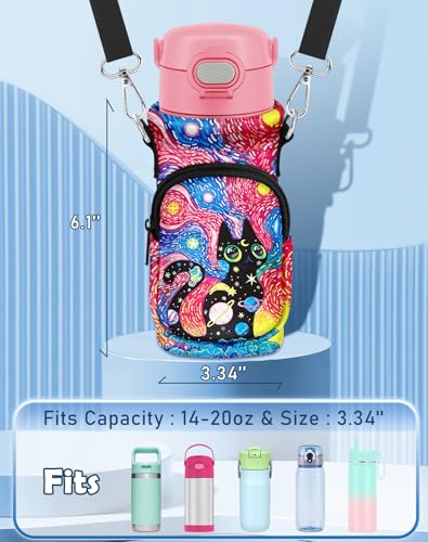 Miss Adola Water Bottle Carrier with Strap - Insulated Neoprene Water Bottle Holder Bag with Pocket for 14-20 oz