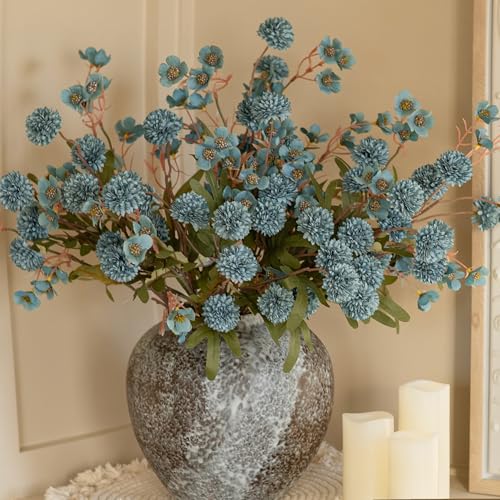 HyeFlora Fake Kiku Flowers, Faux Silk Pompon Mums Artificial Flowers, Chrysanthemum Stems Floral Arrangement Dried Flowers...
