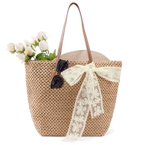iSamzan Straw Beach Tote Bag for Women: 2026 Large Woven Handbag with Zipper, Perfect for Vacation, Travel and Summer Pool...