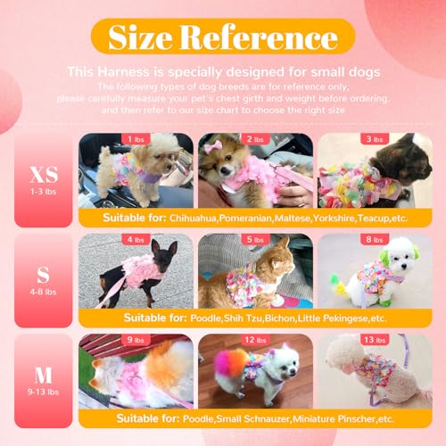 TENGZHI Cute Small Dog Harness and Leash Set Pink Lace Floral Girl Puppy Harness for Small Dogs Cats Soft Mesh Dog Vest Ha...