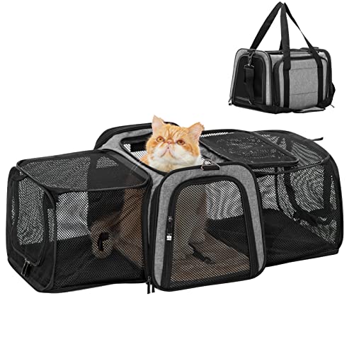 Petsfit 17" x 11" x 11" Airline-Approved Expandable Pet Carrier, 2X Square Expansion Reduces Pet Anxiety, Escape-Proof Sel...