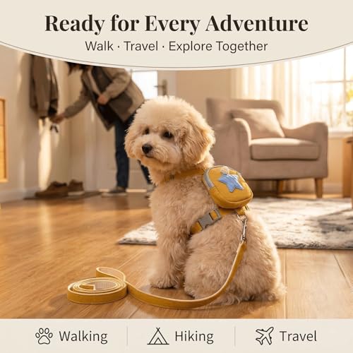 Pet Backpack Harness with Leash for Dogs and Cats, Adjustable Vest with Storage Pocket, Poop Bag Dispenser, Soft Breathabl...