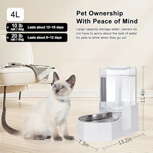 Sfozstra Large Dog Water Dispenser: 4L Stainless Steel Gravity Cat Water Feeder - Quiet Refill - No Power Needed - for Kit...