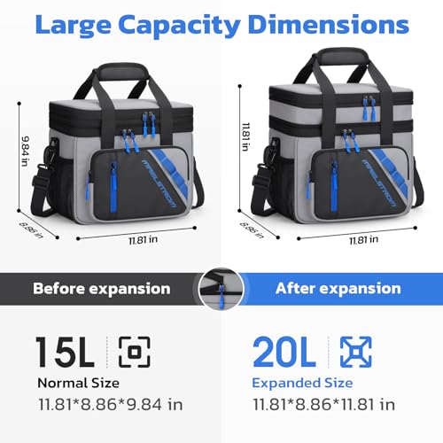 Maelstrom Lunch Box, 20L Insulated Lunch Bag for Men Women, Expandable Double Deck Leakproof Cooler Bag with 6 Pockets, Re...