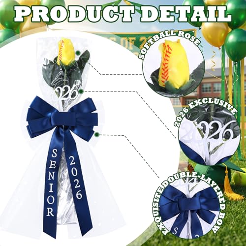 Suncalla 6 Pcs Senior 2026 Softball Rose with Bows Artificial Fake Softball Flower Gifts Graduation Senior Night Gifts Bas...