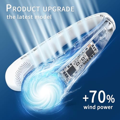 FrSara Neck Fan, Portable Personal Fan Strong Wind, 4000mAh, Air Volume,360° Cooling, No Hair Twisting, Air Volume On 2 Si...