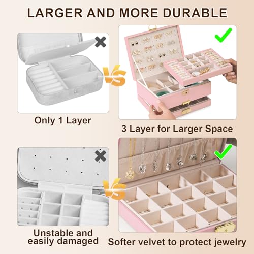 Yoobao Jewelry Box for Women, 3 Layer with Double Lock, Removable Tray, Jewelry Holder Organizers for Earrings Necklaces R...