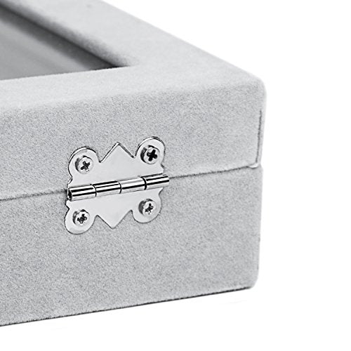 EONGOA Jewelry Box Rings Organizer Tray 7 Slots Velvet Jewelry Earring Storage Box With Transparent Lid Jewelry Display Ca...