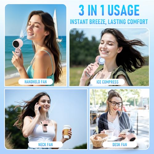 PlayHot Portable Handheld Turbo Fan with Ice Cooling, Rechargeable Personal Fan, Up tp 12Hrs Cooling, 5 Speed 25550RPM Pow...