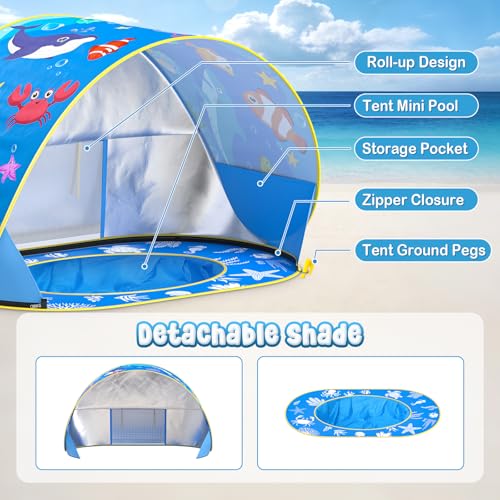 AZDYJL Baby Beach Tent with Pool, Pop Up Beach Tent UV Protection Sun Shelter for Infant Toddlers, Portable Shade Pool Ten...