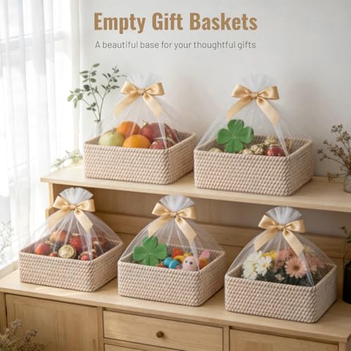 5 Pack Decorative Small Storage Baskets for Shelves, Cotton Rope Woven Basket for Organizing Bathroom, Nursery, Closet, Ca...