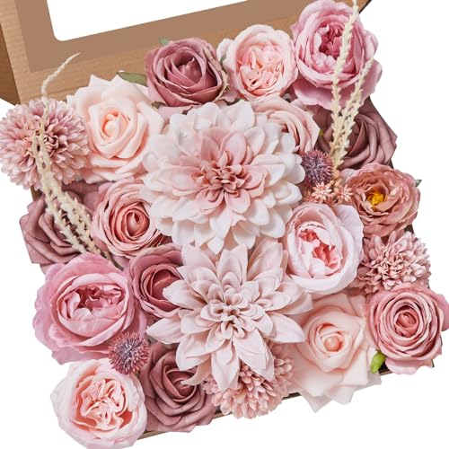 Alecono Artificial Flowers, Dusty Pink Silk Fake Flowers for DIY Wedding Bridal Bouquets, Wedding Cake Flowers for Table C...