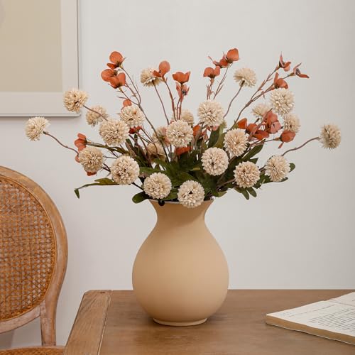 LILUYTO Faux Flowers for Vase,8 pcs Artificial Pom Pom Chrysanthemum Flowers with Wild Flowers,Spring Floral Stems Arrange...