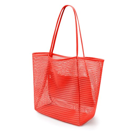 Frenou Mesh Tote Beach Bag For Women Fairycore Hobo Bag,Shoulder Bag Casual Crochet Bags Orange