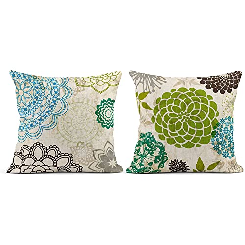 Taysta Set of 4 Linen Throw Pillow Cover Case Sparklers Floral Patterns Decorative Pillow Cases Covers Home Decor Square 2...