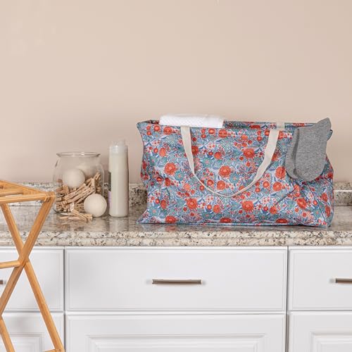 Household Essentials Large Canvas Utility Tote Bag with Handles | Collapsible Storage Basket for Laundry, Groceries, Colle...