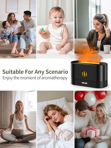 Flame Essential Oil Diffuser, 180ml Aromatherapy Diffuser with 7-Color LED Lights, Auto Shut-Off, Ultrasonic Cool Mist Hum...