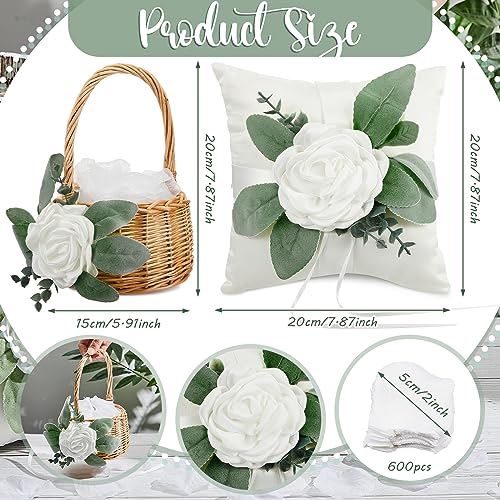 Otuuz Rustic Flower Girl Basket and Ring Bearer Pillow Set with 600 Pcs Rose Petals Flower Girl Basket Boho Rustic Flower ...