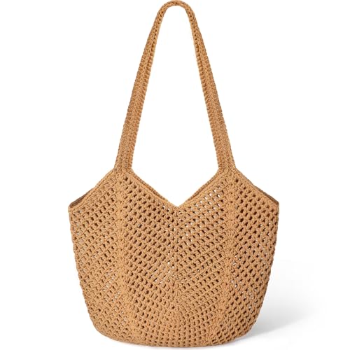 Crochet Tote Beach Bags for Women, Mesh Beach Tote Knit Bag, Summer Vacation Aesthetic Boho Hobo Shoulder Bag