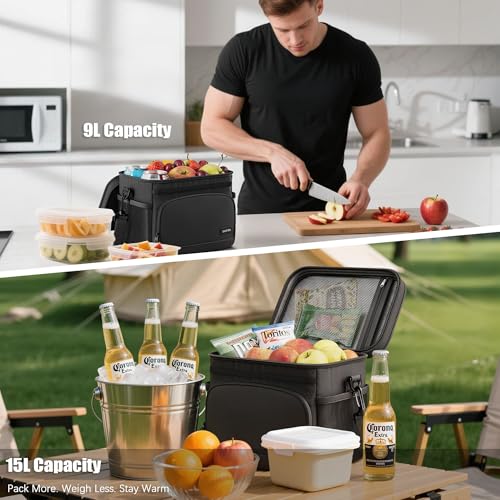 Seeseven Insulated Lunch Bag for Women & Men, Soft Cooler Tote for Work, Office, Travel, Picnic - Black, 9L