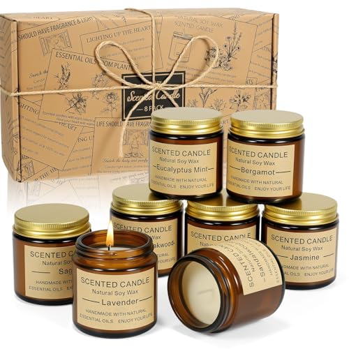 8 Pack Scented Candles, Natural Soy Wax with Elegant Packaging - Reassuring Gifts for Women and Men, Suitable for Valentin...