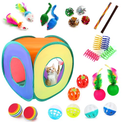 iCAGY Cat Toys, 25-Pack Toy Pack for Indoor Kittens, Kitten Toys Bulk Set - Interactive Kitty Toys with Cube, Crinkle Ball...