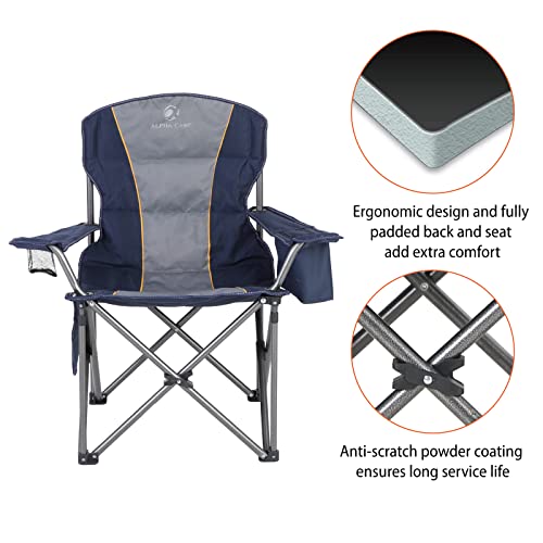ALPHA CAMP Oversized Folding Camping Chair, Heavy Duty Portable Lawn Chairs with Cooler Bag, Side Pocket & Cup Holder, Fol...
