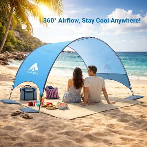 Flycoop 2026 Upgraded Beach Umbrella Canopy with UPF 50+ UV Protection – Portable Beach Tent for Sun, 360° Ventilation, 4 ...