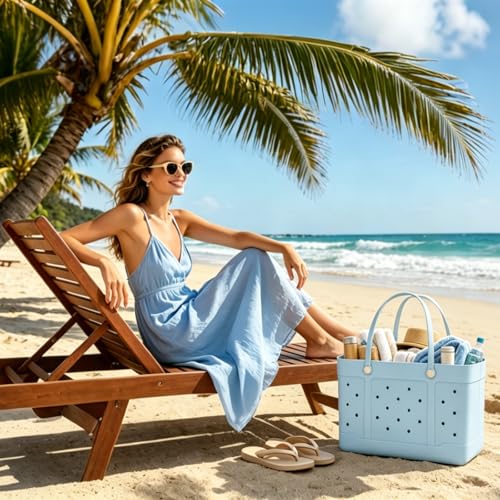 Extra Large Rubber Beach Tote, Waterproof Travel Tote Bag for Womens, X-L Rubber Handbag, Beach Bags Waterproof Sandproof