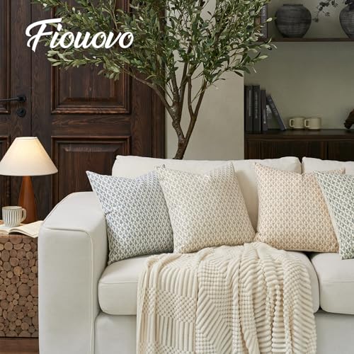 FIOUOVO Floral Pillow Covers 18x18 Pillow Cover Block Print Couch Pillows for Living Room Decorative Neutral Accent Throw ...